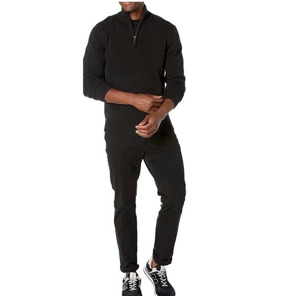 Goodthreads Men's Soft Cotton Quarter-Zip Sweater Size L Color Solid Black - Picture 13 of 14